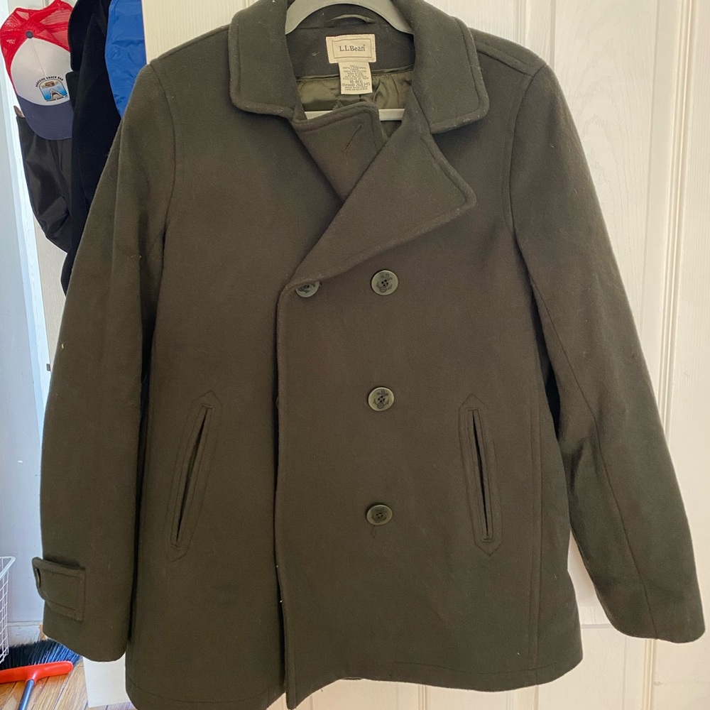 LL Bean Insulated Wool Peacoat Army Green